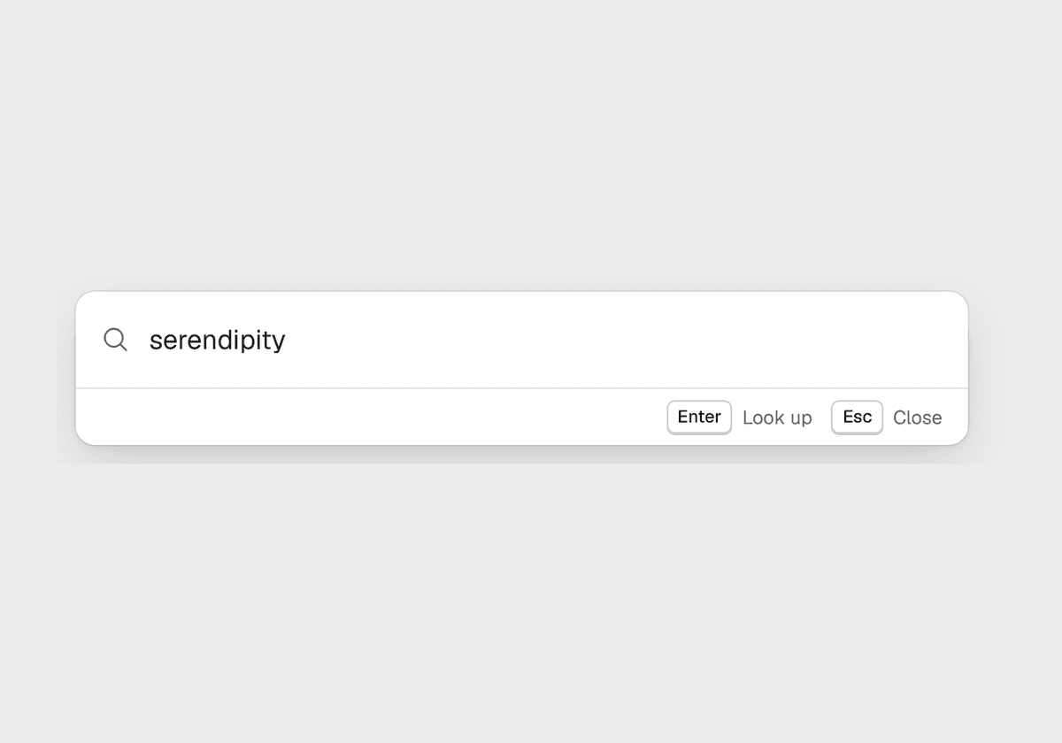 The Look up box with the word serendipity typed in